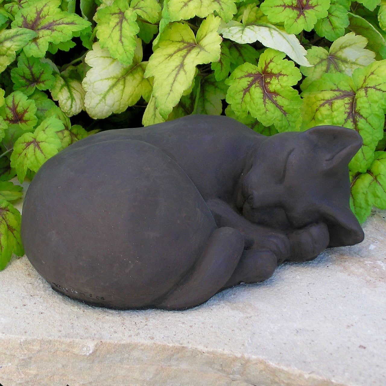 CAT Statue Sleeping 11" Kitten Dark Brown Sculpture Cast Cement Garden Outdoor Decor