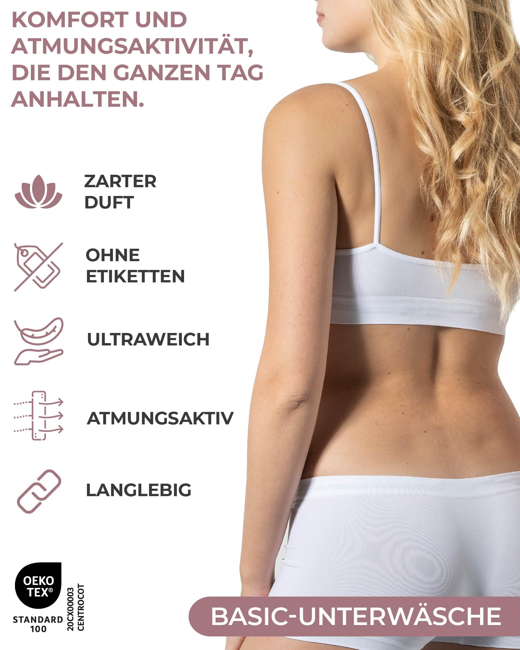 Risalti BH Damen Ohne Bügel Schmale Träger 3Stk – Bustier aus Mikrofaser, Seamless Bralette, Atmungsaktiv und Nachhaltig - Made in Italy