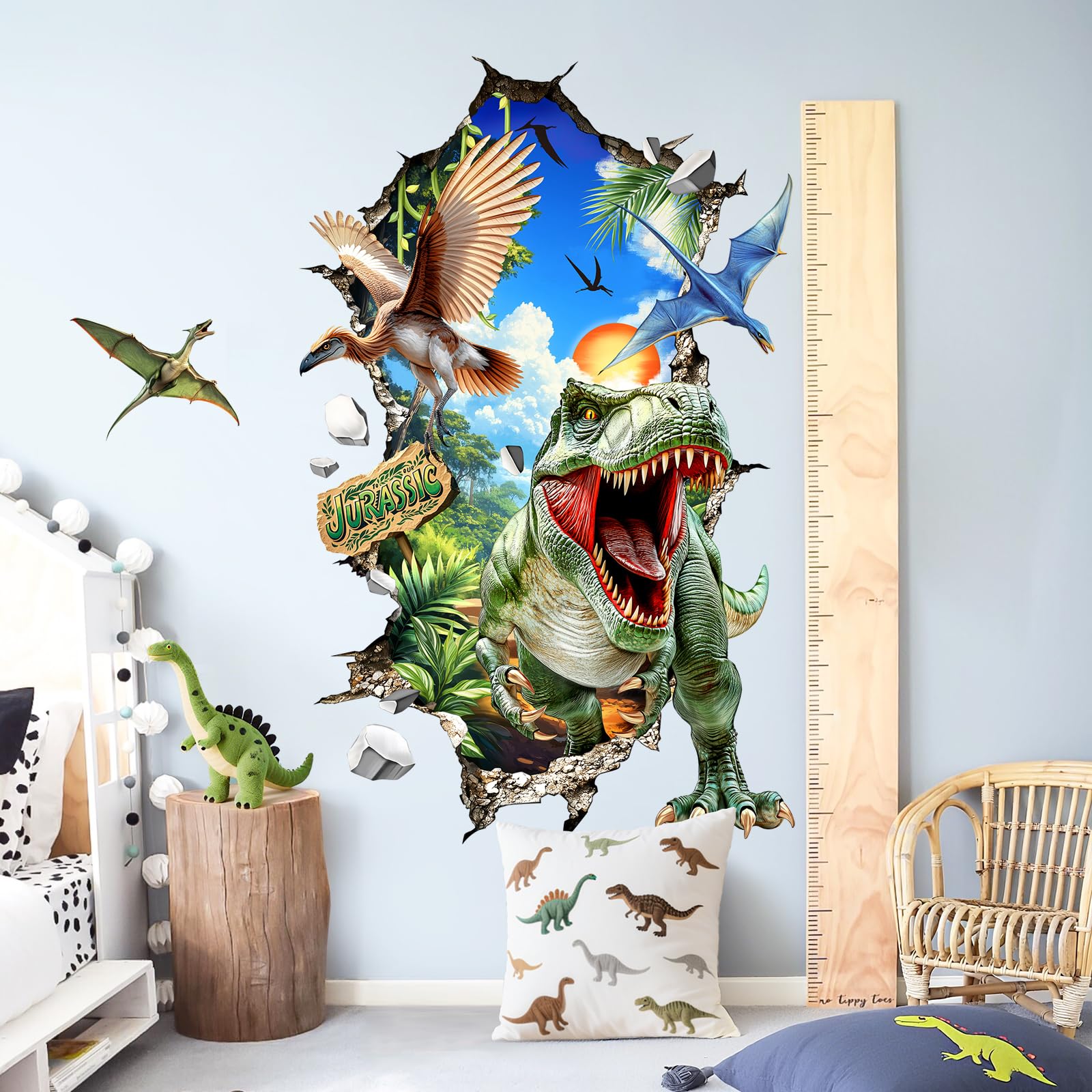 Tanlaby 3D Grand Stickers Muraux Dinosaure Autocollants Muraux Stickers Animaux Dino Sticker Mural pour Enfant Chambre Bébé Garçon Salle de Jeux Bébé Pépinière