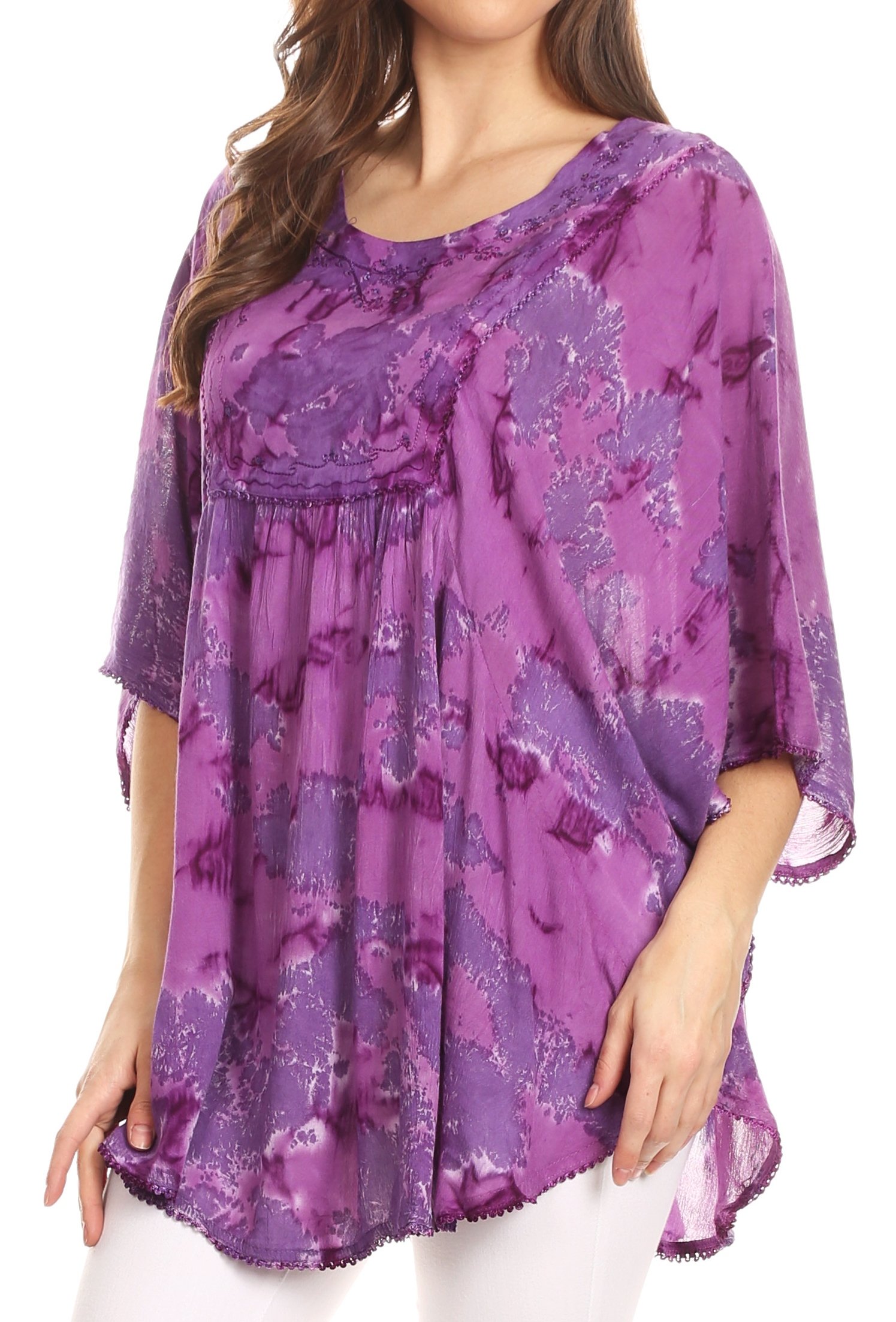 Sakkas Cleeo Long Large Tie Dye Dentelle brodée Sequin Poncho Blouse Top Cover Up