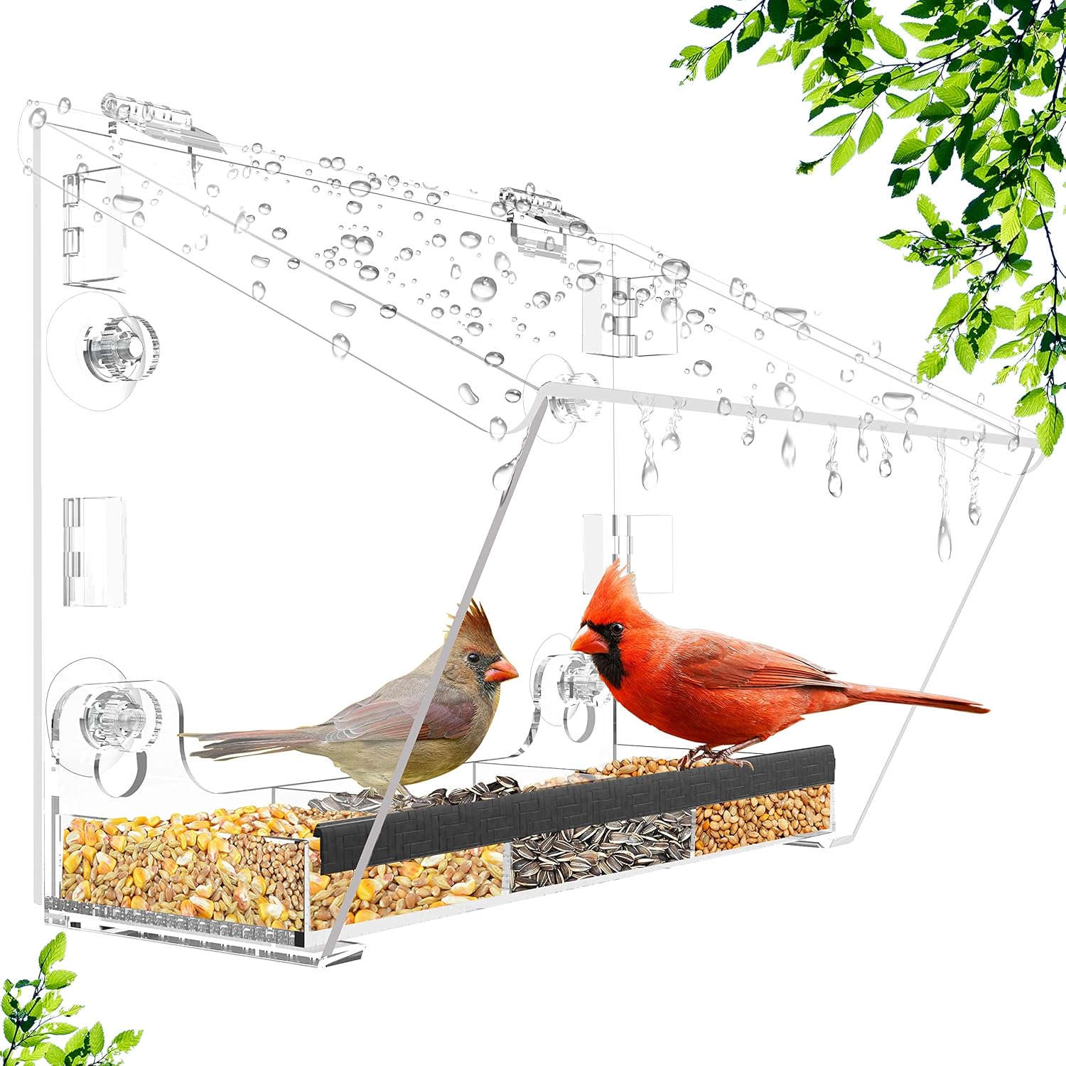 Ermete Window Bird Feeders with Strong Suction Cups, Clear Bird Feeder Window, Window Bird Feeder with Seed Tray, Large Outside Hanging Birdhouse Kits with Drain Holes (9.9in ×8.1in ×3.7in)