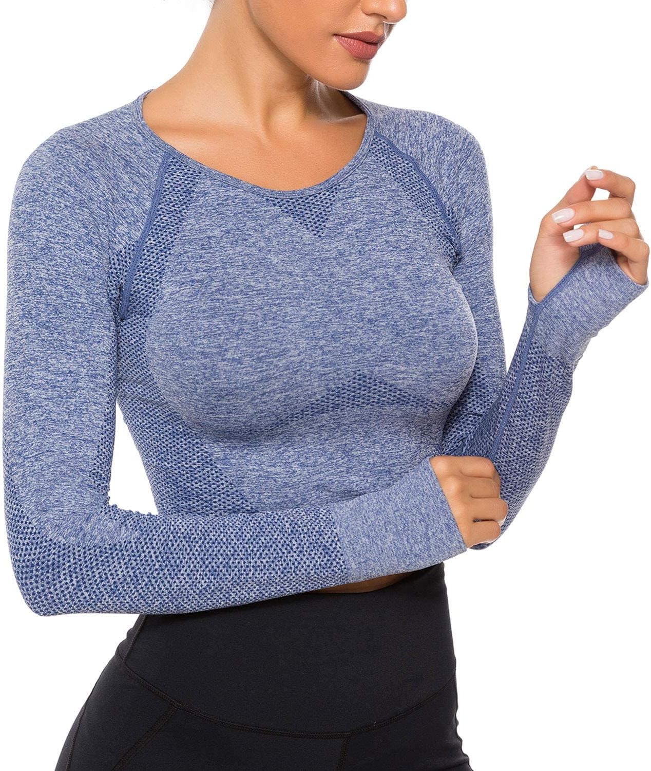 FITTOO Women's Long Sleeves Workout Crop Tops Seamless Sports Shirts Fitness Activewear