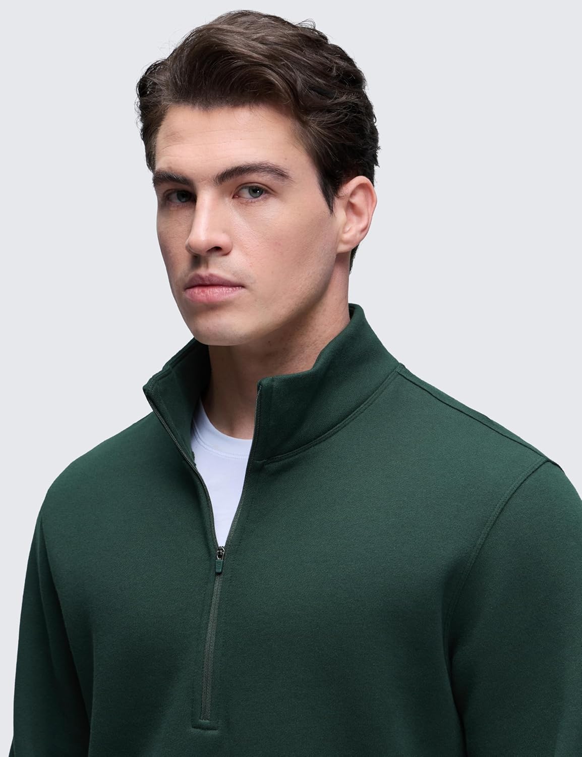 CRZ YOGA Cotton Fleece Lined Half Zip Sweatshirts for Men - Mock Neck Pullover Sweat Shirts Casual Workout Daily Sweaters