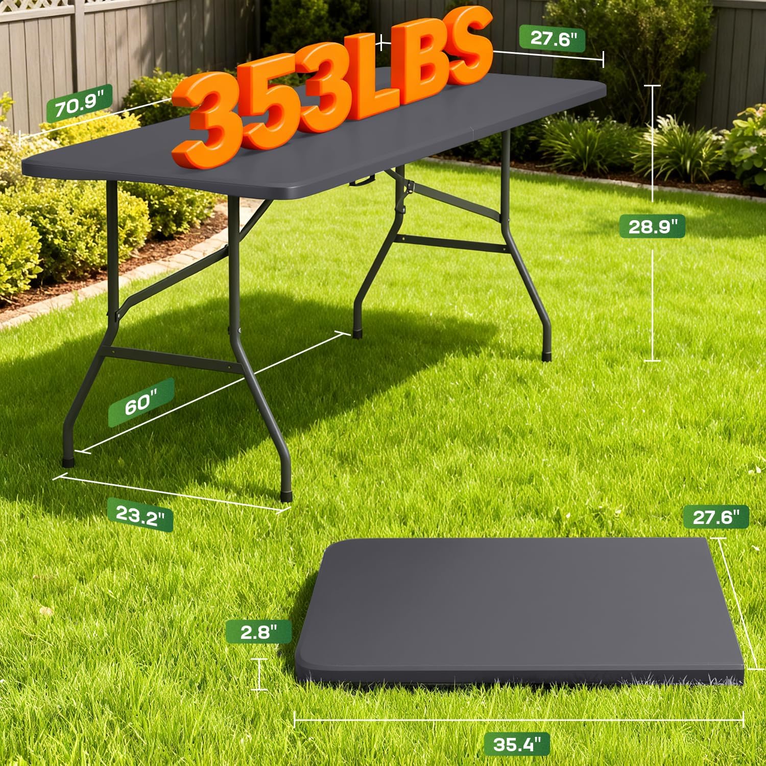  | 6FT Folding Table | Grey | Portable Plastic Table thumbnail