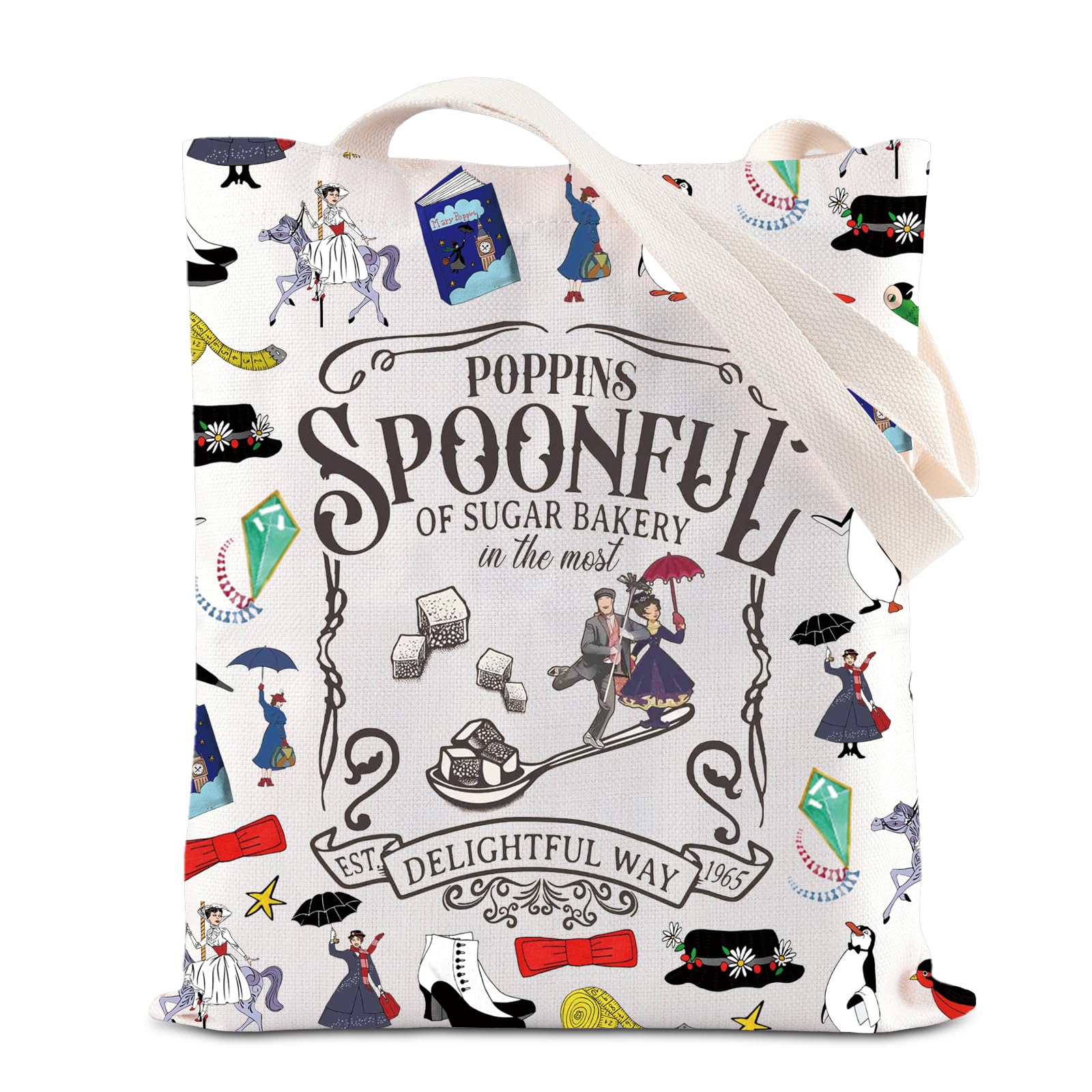 TGBJE Mary Musical Tote Bag Mary Movie Inspired Gift Poppins Spoonful Of Sugar Bakery In The Most Delightful Way Handle Bag (Spoonful Sugar tote)