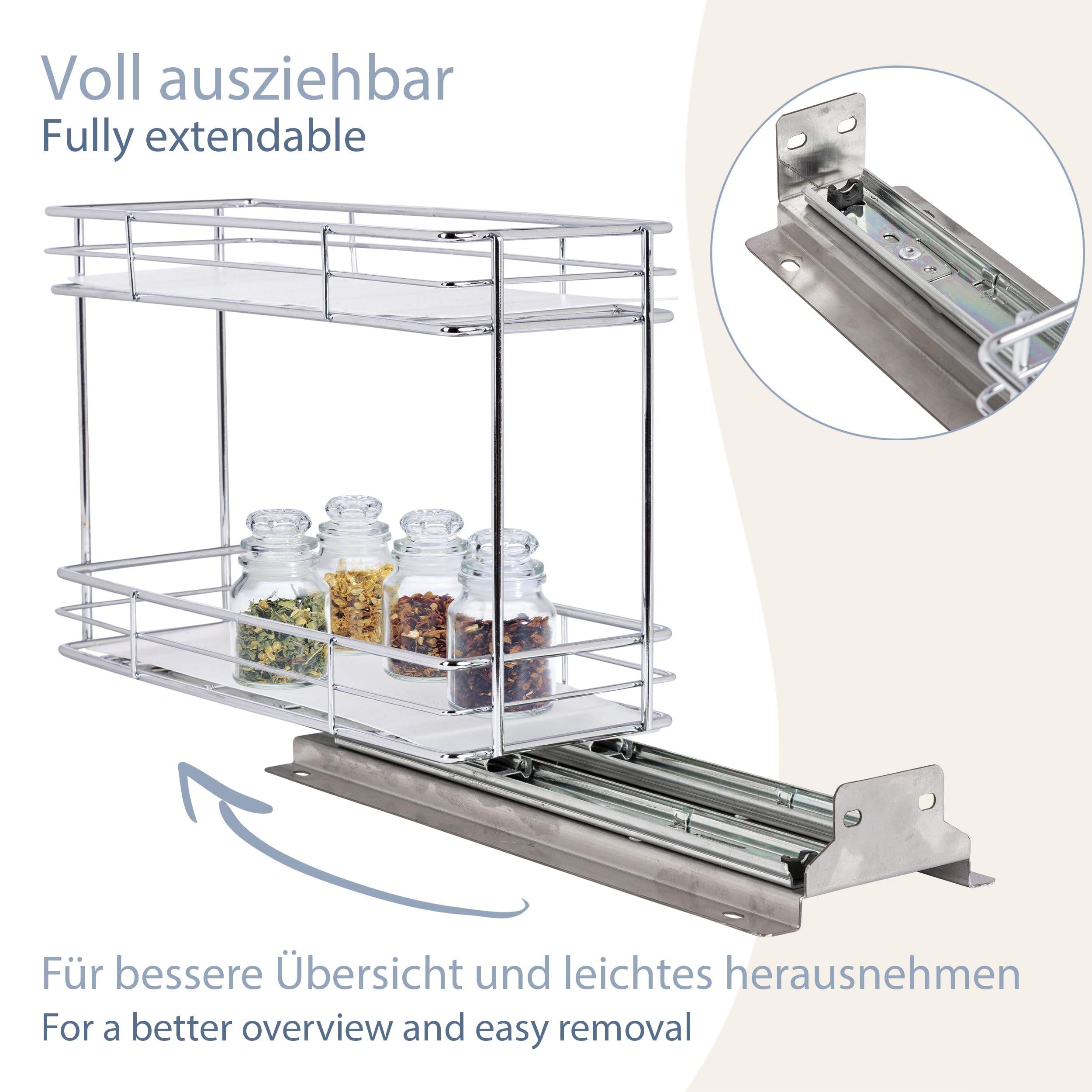 ONVAYA® Gewürzregal ausziehbar | Doppelkorb | Gewürzständer aus Edelstahl | Schrankeinsatz für die Küche | Regal Organizer | Teleskop-Gewürzregal für Schränke | 2 Stück