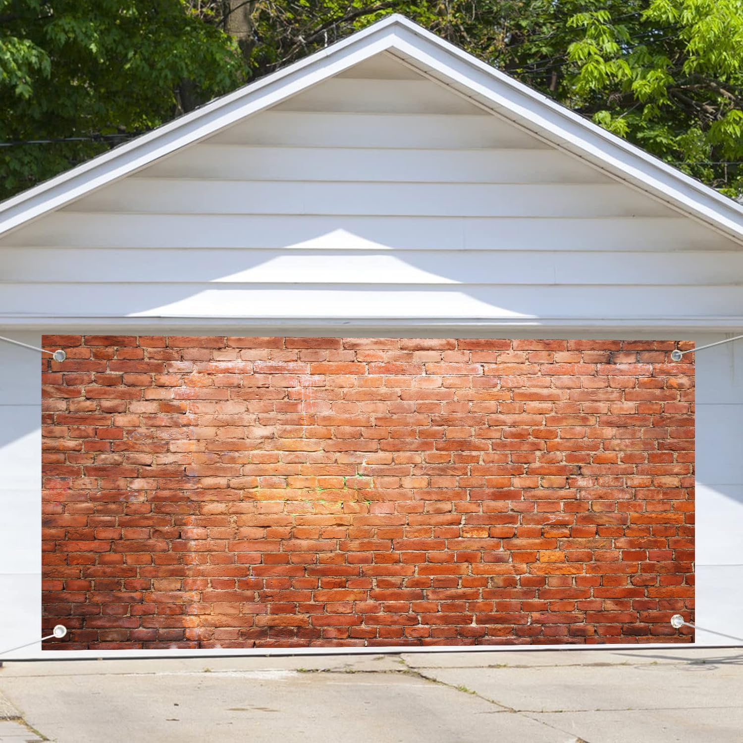 Red Brick Wall Garage Door Backdrop, Large Rustic Stone