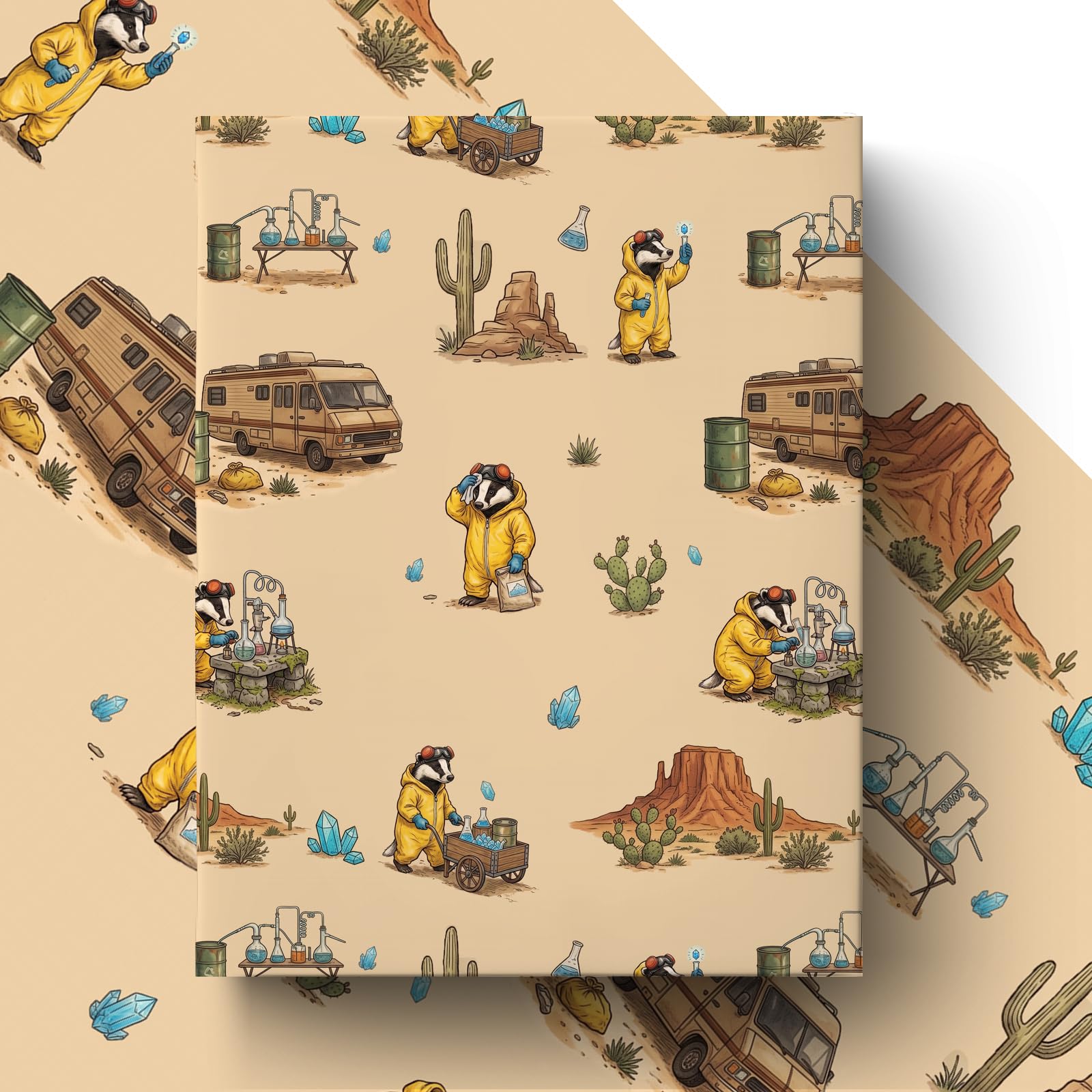 GleeWrap Funny Badger Wrapping Paper, Animal Gift Wrap, 4 Sheets 50×70cm