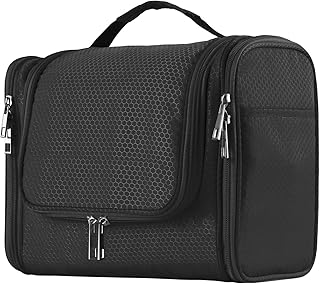 Buruis Large Capacity Toiletry Bag for Women and Men, Hanging Toiletry Organizer Cosmetics Makeup Bag, Water-resistant Dopp kit Shaving Bag for Full Sized Toiletries, Travel Essentials (Black)