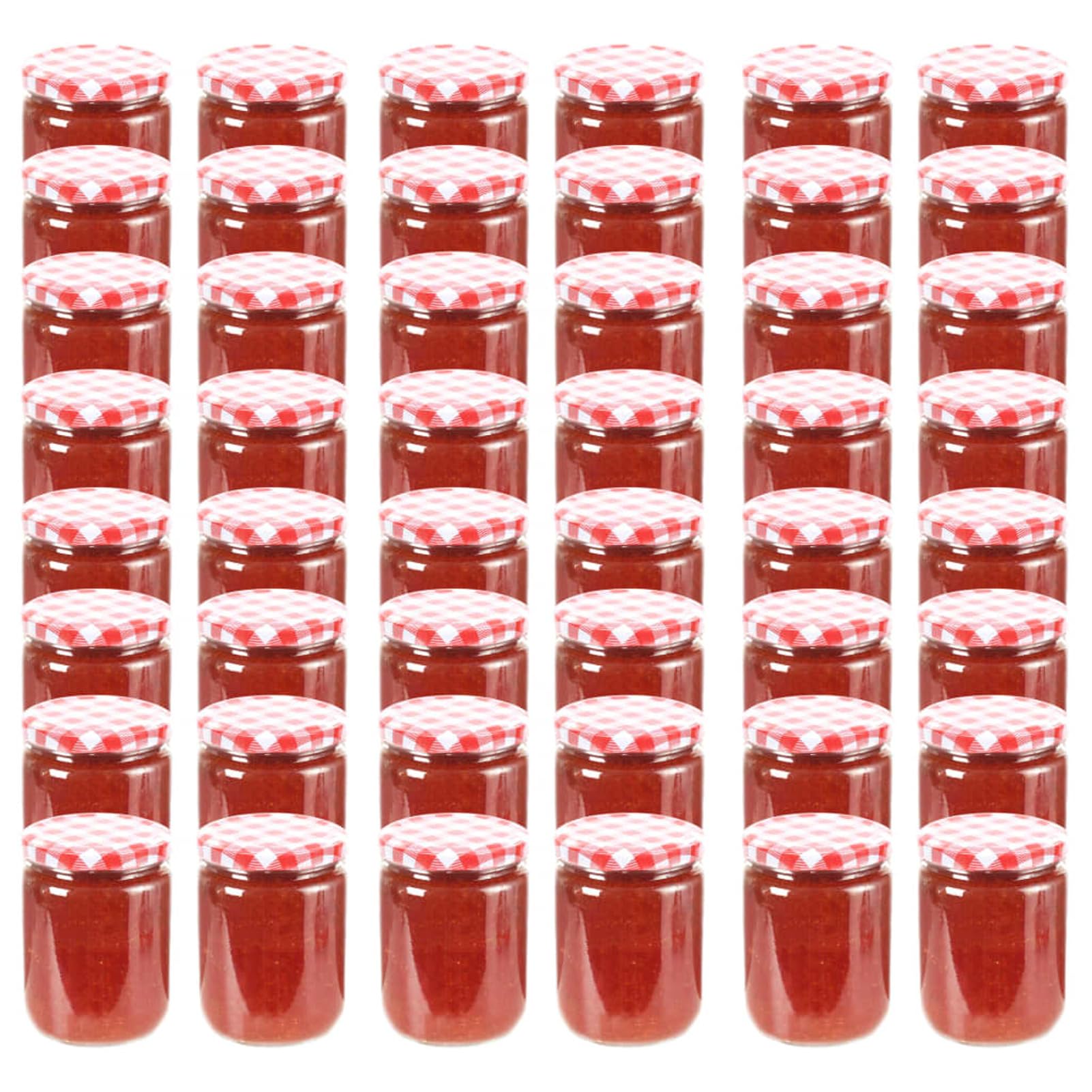 48x Vasi Marmellata Barattoli Ermetici Vasetti Conservazione Contenitori Alimentari in Vetro Trasparente con Coperchio Bianco e Rosso 230 ml