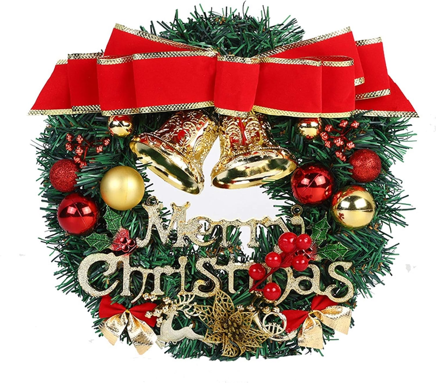 Christmas Garlands Christmas Pine Wreath Rattan Hoop Wreath Glitter Xmas Ball Decorative Garland Door Hanging Ornament Decoration Gift for Christmas