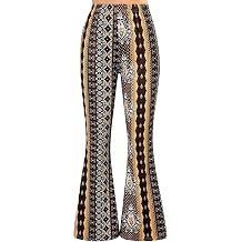 Women Boho Flare Pants High Waisted Printed Strechy Bell Bottom Hippie Pants 70s Palazzo Pants Yoga Leggings