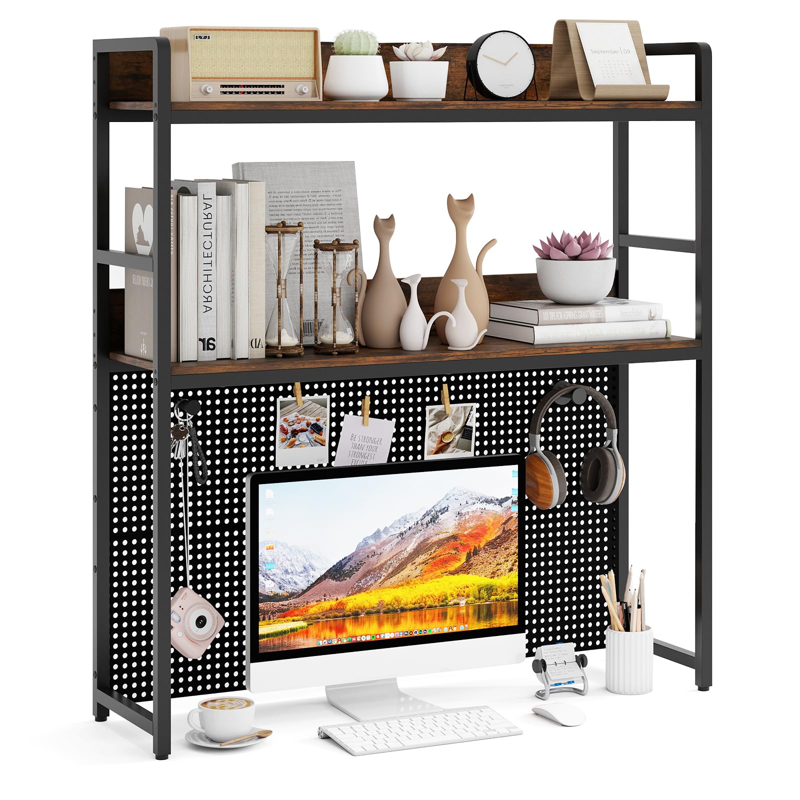 RELAX4LIFE Libreria da Scrivania, Scrivania Organizzatore Tavolo con Pegboard, Espositore Mensola Aperta per Dormitorio Ufficio e Studio, 94 x 27 x 103 cm