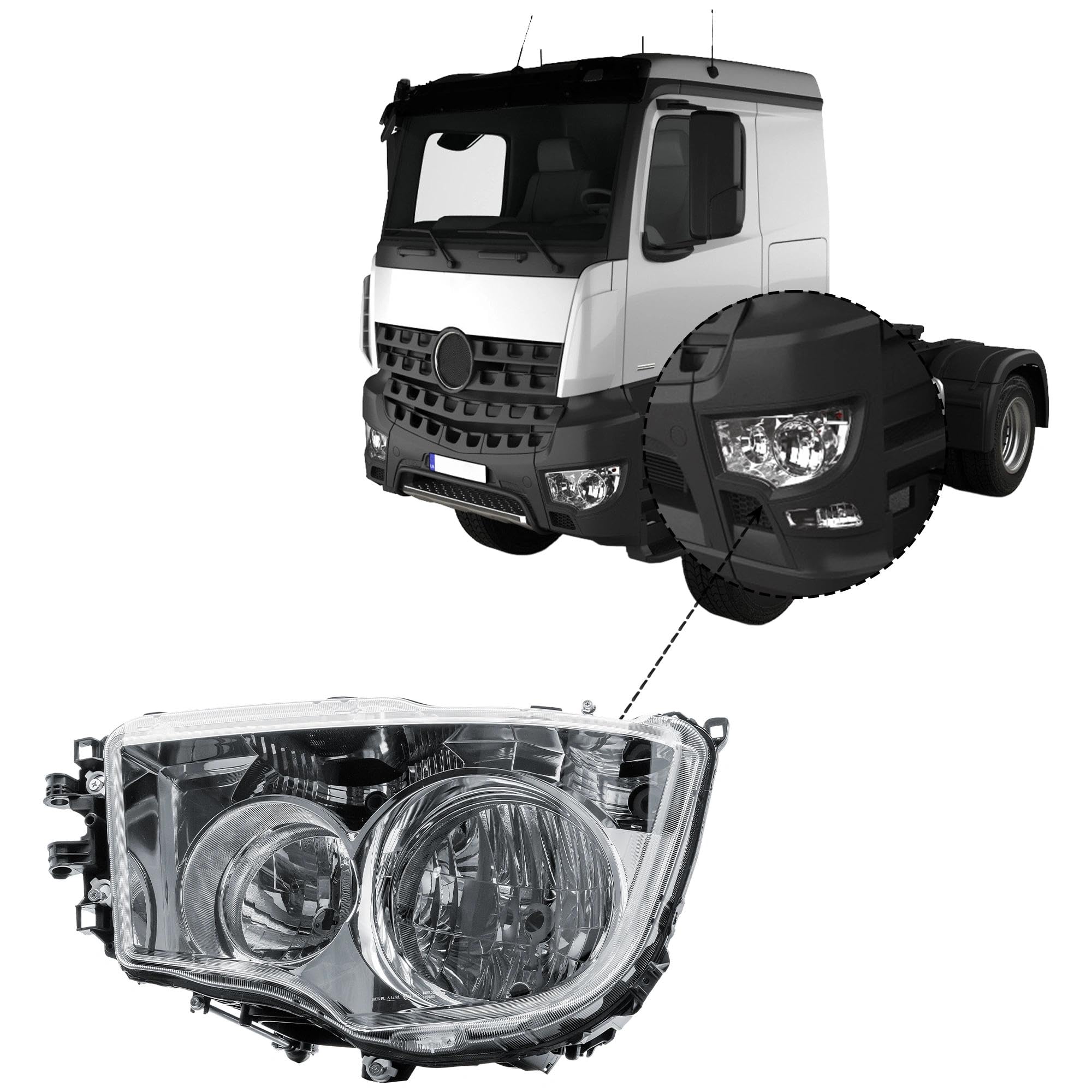 Frontscheinwerfer Links für Mercedes Arocs Antos MP4 MP5 Lkw | 24V, Fahrerseite, elektrische Verstellung