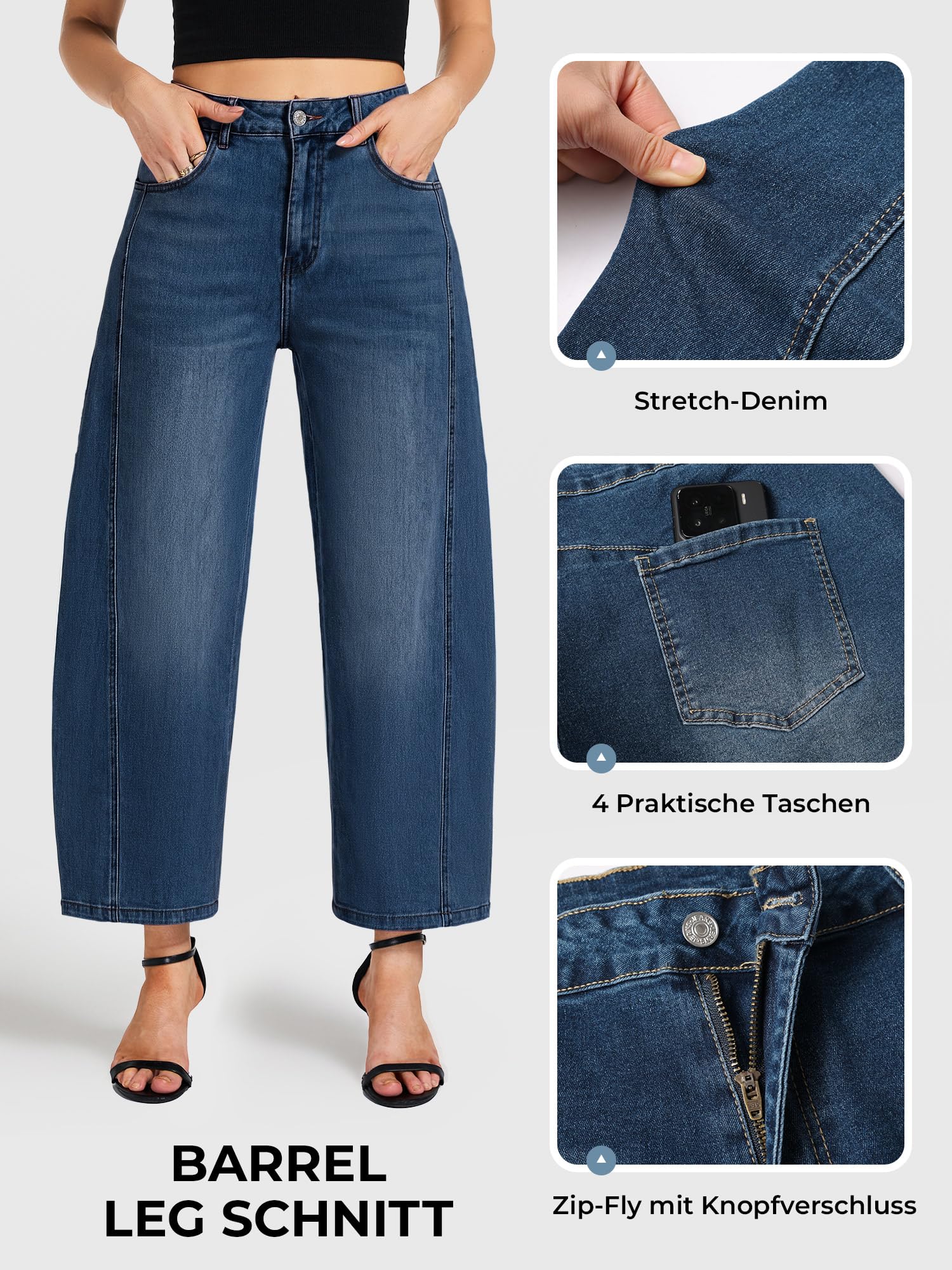 Barrel Jeans Damen High Waist Stretch Denim Ballon Hose Damen