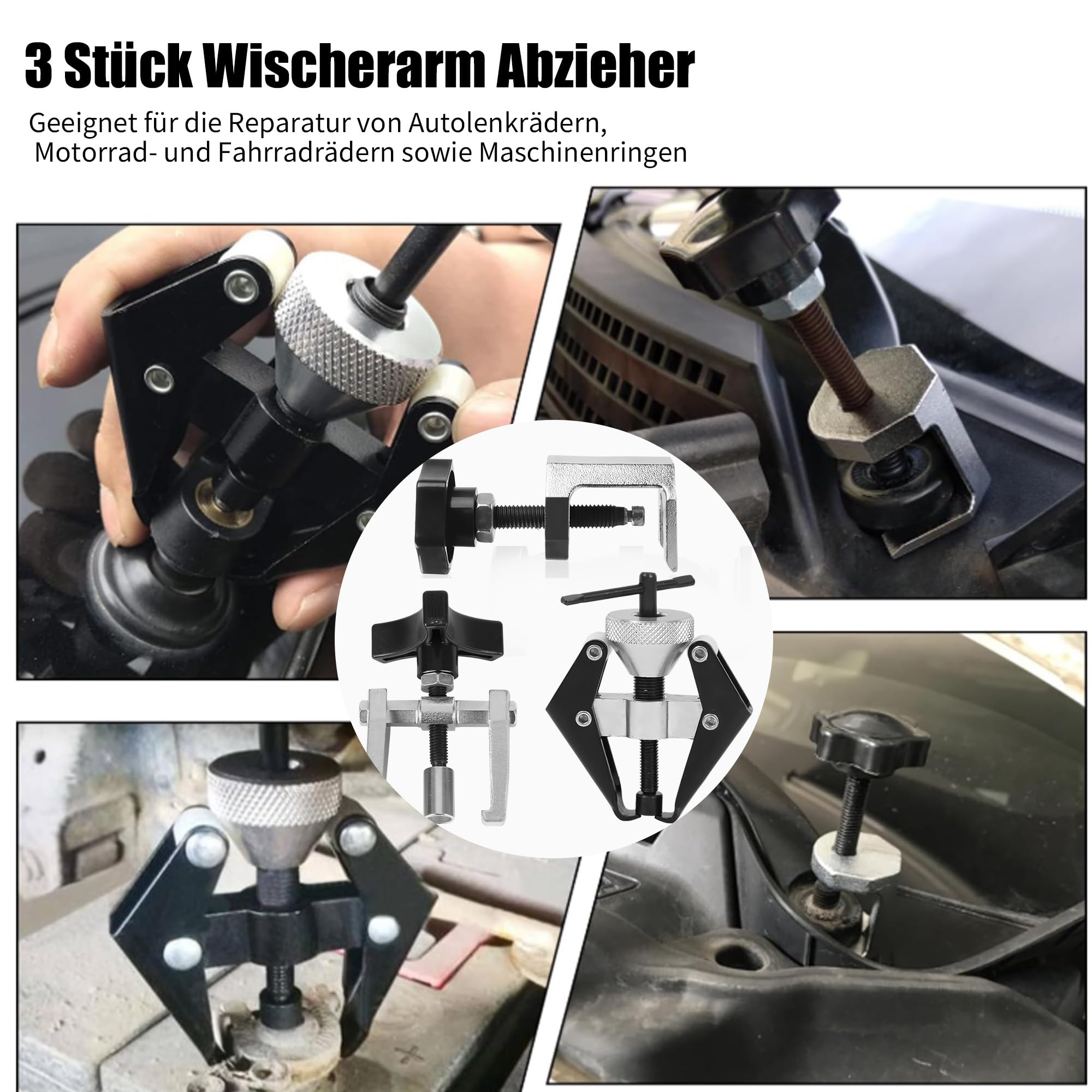 Scheibenwischer Abzieher für Auto: 3 Stück Einstellbar Wischerarm-Abzieher Werkzeug Scheibenwischer aus Stahl für Automobile, Einstellbare Maximale Öffnung 50 mm