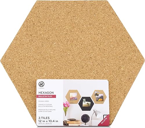 U Brands Azulejos hexagonales de doble cara, corcho y espuma EVA, 12 x 10.4 pulgadas, 3 unidades