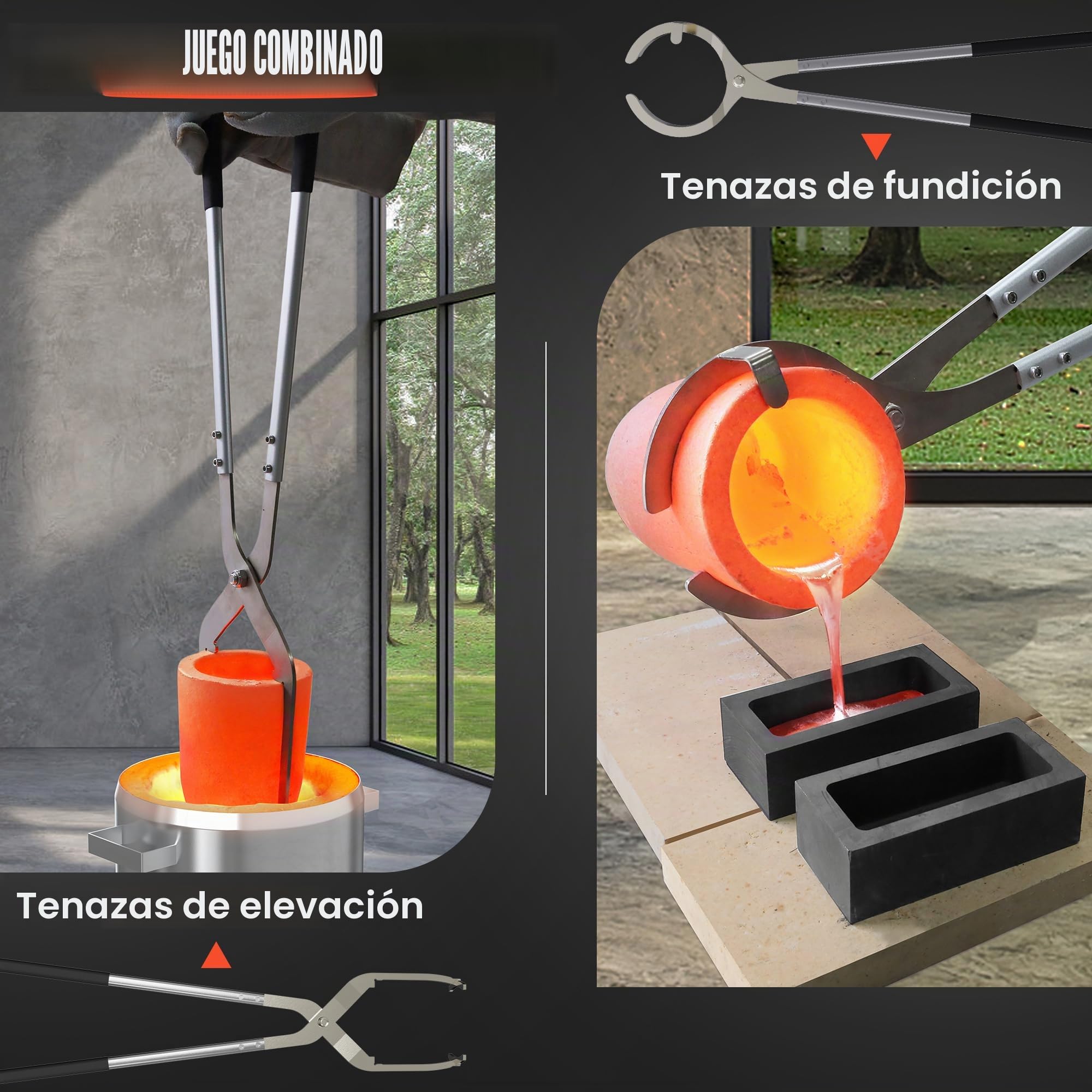 Juego de alicates para crisol con 2 crisoles de grafito para fundir metal, crisol para fundir metal, alicates de elevación y fundición para herramientas de fundición de metal (3 kg - 390 ml)