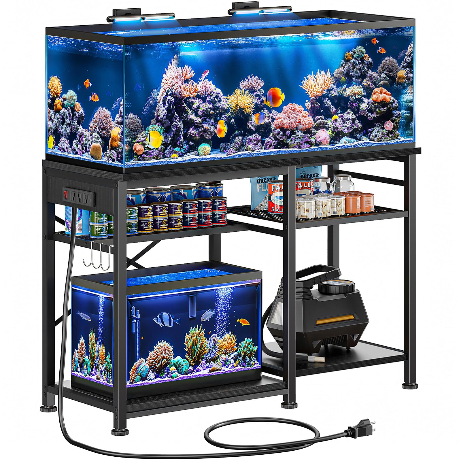 55-75 Gallon Aquarium Stand with 6 ft Power Strip, 5-Tier Metal Frame Fish Tank Stand 40 Gallon Tank Stand 49.2" L*18.9" W Tabletop 780lbs Capacity (Pure Black)