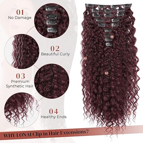 Miniatura 3 de LONAI - 9 extensiones de cabello negro con clip, LN001 de 22 pulgadas, largo, rizado, grueso, resistente al calor, sintético, suave, ondulado