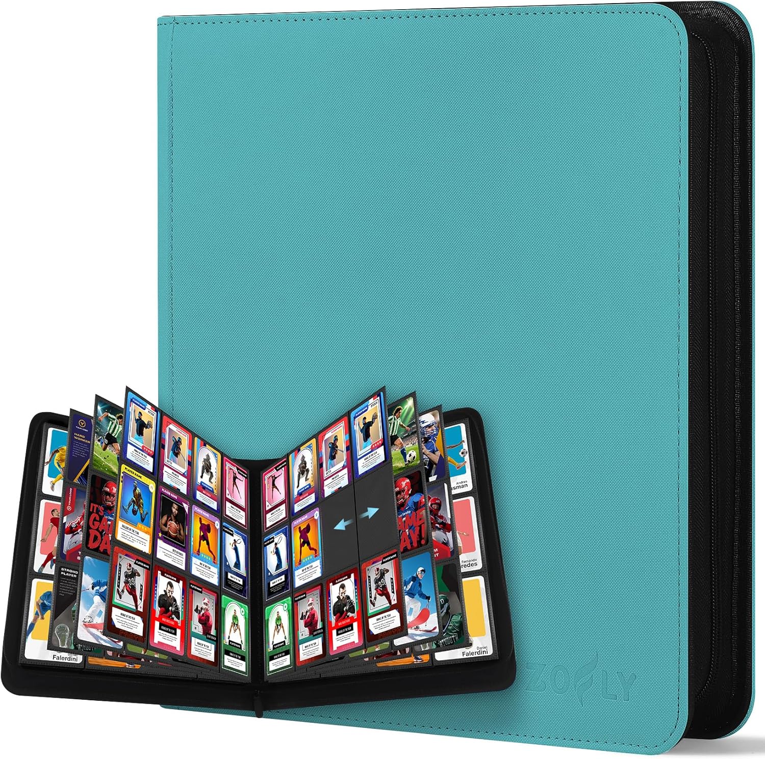 12 Pocket Card Binder, Zipper Trading Card Binder, 720 Large Capacity Side Loading Non-Ring Card Album, Double Sided Acid-Free Card Protector Binder, Card Collection for TCG, MTG, Sport Card, Teal