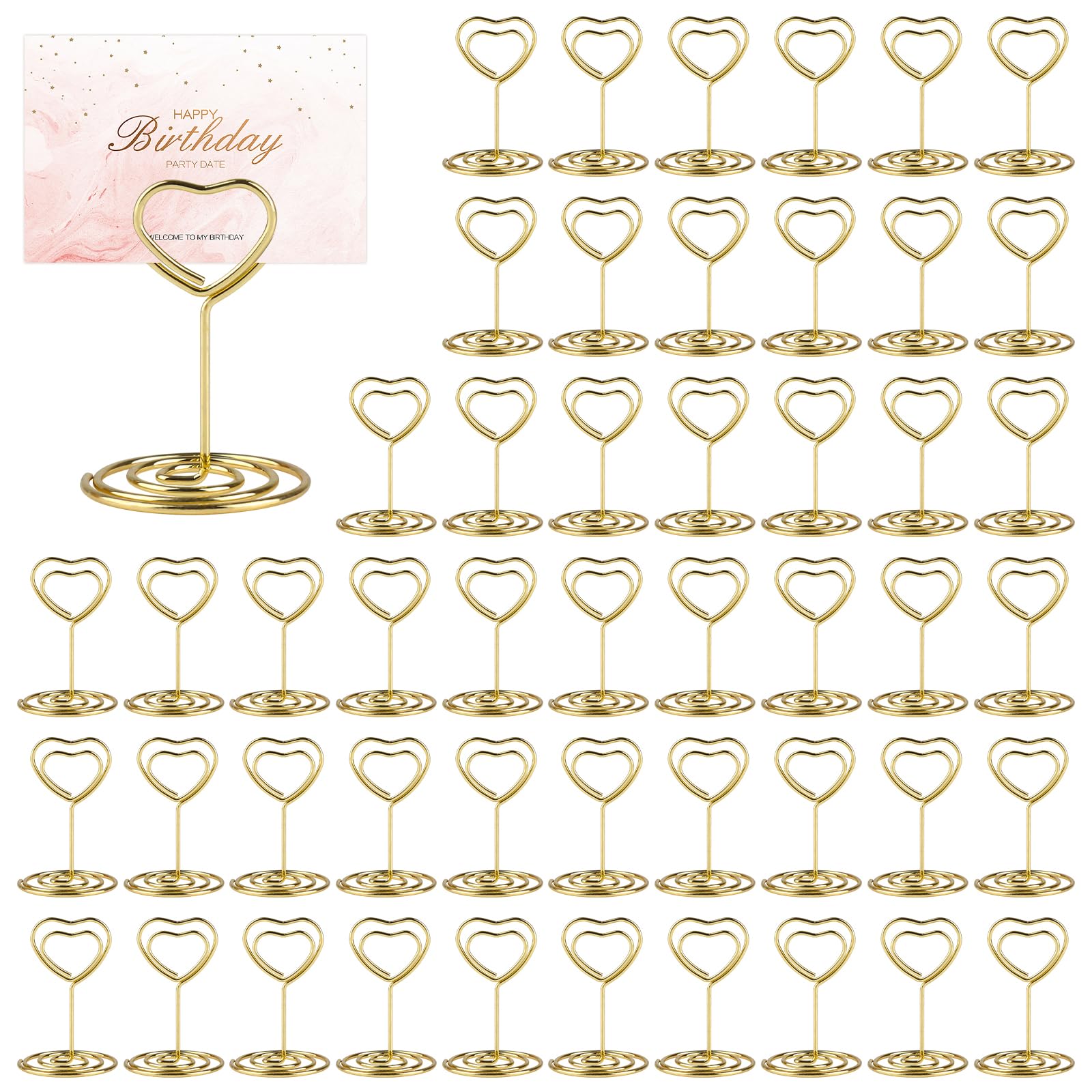 Qichan 50 Pcs Table Number Holders, Heart-Shaped Gold Table Number Stands, Table Card Holder, Table Name Holders for Weddings, Anniversaries, Graduation Parties and Birthday Parties