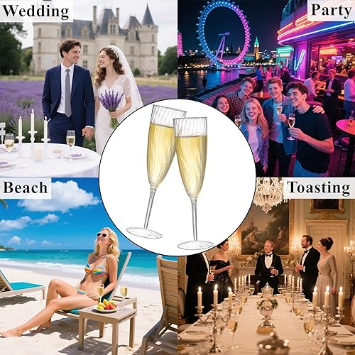 Miniatura 7 de Tebery Paquete de 18 copas de champán de plástico transparente, copas de cóctel desechables de 6 onzas para el hogar, vida diaria, fiesta, boda,