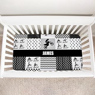 Personalized Motocross Baby Crib Sheets with Name, Custom Dirt Bike Fitted Crib Bedding Sheet for Baby Boys and Girls, Baby Bedding Sets, Toddler Mattress Sheets, Mini Crib Sheet | Name Crib Sheets