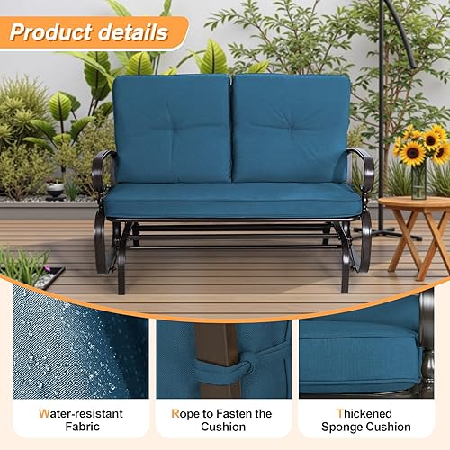 Miniatura 5 de Incbruce silla mecedora para exteriores y columpio para jardín, banco para patio con capacidad para 2 personas, juego de silla con estructura