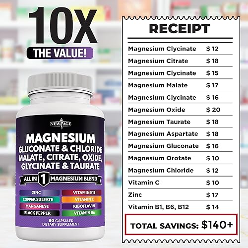 Miniatura 6 de NEW AGE Suplemento de magnesio, potente citrato de glicinato, óxido de malato, taurato, aspartato, gluconato, orotato y cloruro de mag, manganeso,