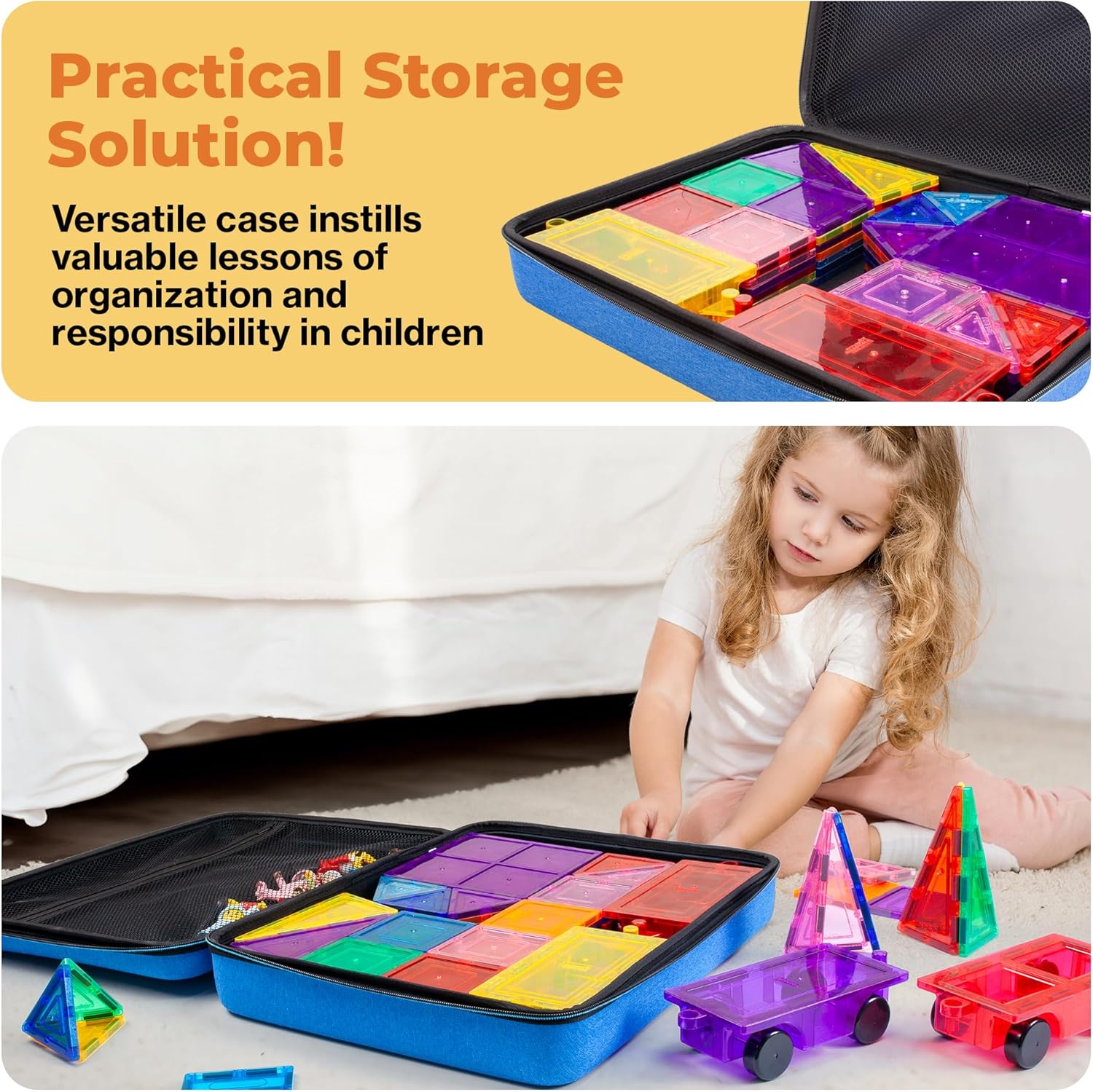 PicassoTiles Toy Carry Case Storage Box Organizer Portable Travel Bag in Water Resistant Oxford Cloth for Kids Magnetic Tiles STEM Construction Block Sets Accessories Character Action Figures PTA101