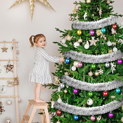 Miniatura 4 de 5 guirnaldas de oropel de Navidad de 33 pies, guirnalda metálica con espiral de árbol de bolas, serpentinas metálicas, bolas de Navidad, decoración