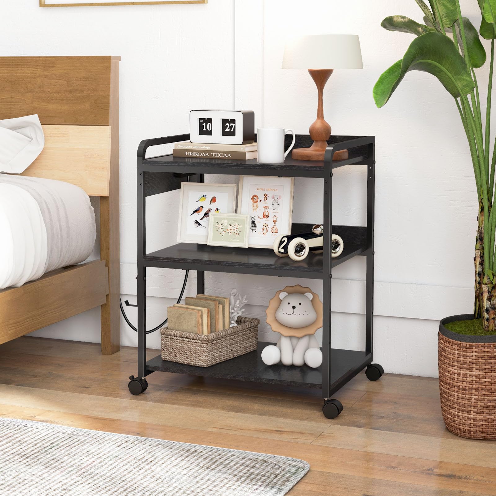 Livofloral Printer Stands with Charging Station 25 2 x 18 9 Inch Large Printer Stand with Wheels for — view 7