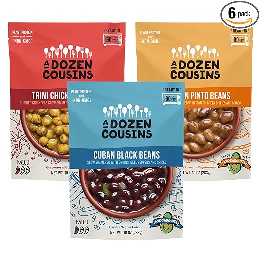A Dozen Cousins Seasoned Beans, Vegan and Non-GMO Meals Ready to Eat Made with Avocado Oil (Variety Pack, 6 Pack)