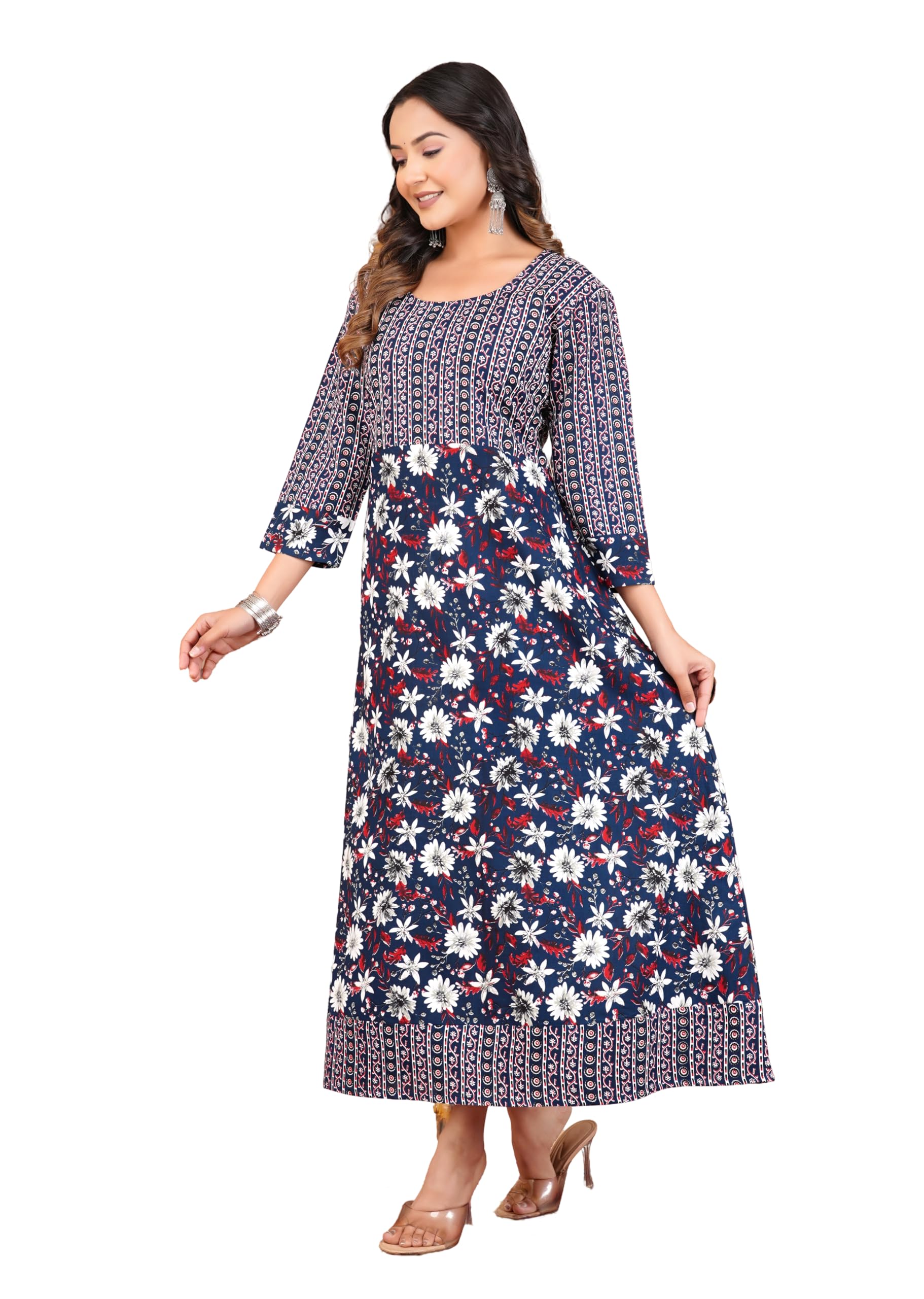 febq Traditional Looks Rajasthani Anarkali Rayon Kurta for Women Gown Anarkali Dress-picture-3