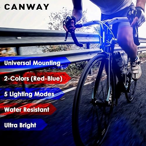 Miniatura 7 de Canway Luz trasera de bicicleta rojoazul, luz trasera de bicicleta recargable de 168 lúmenes, batería USB C 500 mAh, señales de giro 5 modos de