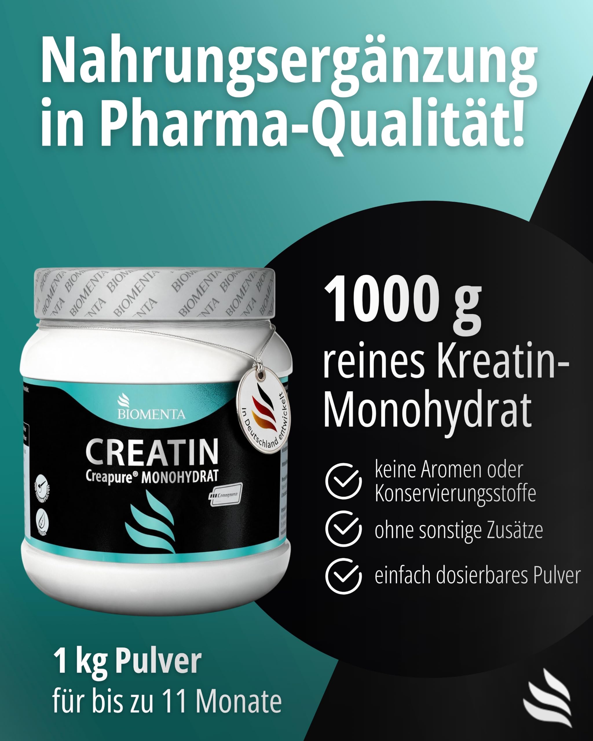 BIOMENTA Creapure Creatin Monohydrat I 1.000 g Pulver