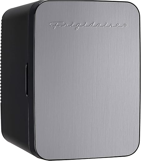Frigidaire Portable 10L, 15-can Mini Fridge Brushed Stainless Steel 110V (AC) Wall outlet. Plugs into a 12V Car adapter or home outlet. EFMIS183-B-SS (Renewed)