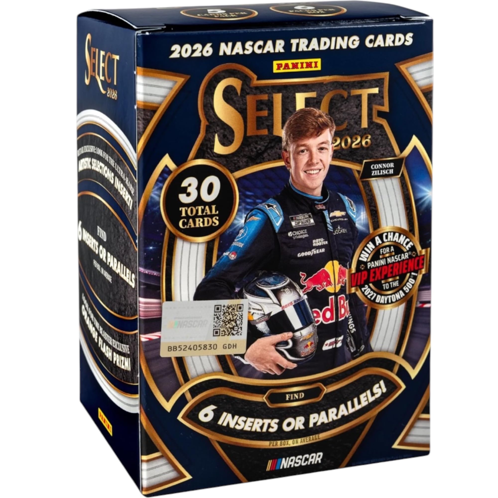 Caja Blaster de carreras Panini Select, cartas coleccionables de NASCAR, paralelos exclusivos de premios minoristas, tarjetas de novato, insertos y tarjetas de recuerdo de autógrafos de persecución