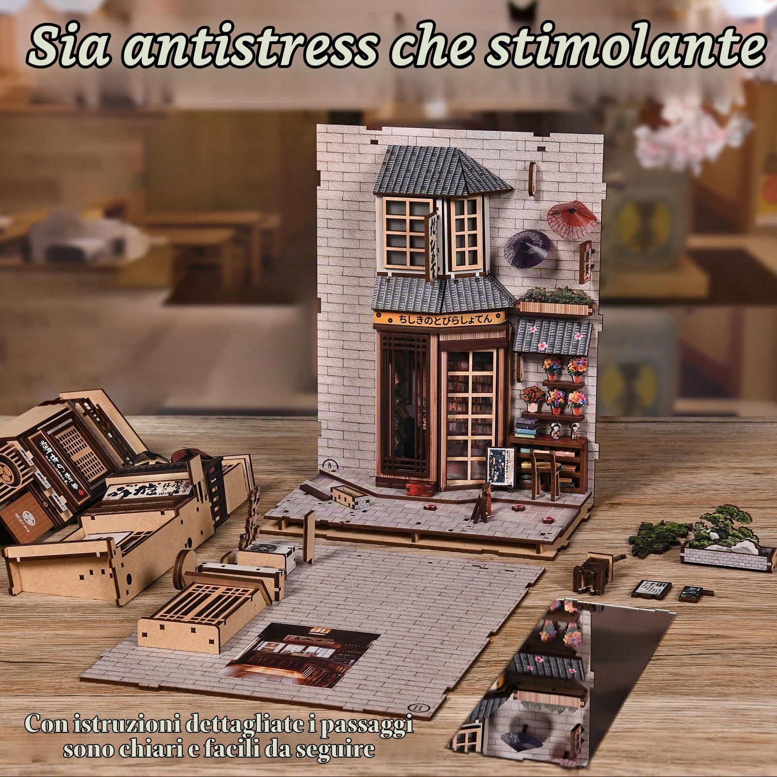 Book Nook Kit,Il vicolo in attesa del gatto in stile giapponese, puzzle in legno 3D fai da te con LED, set fai da te per adulti, Idea Regalo Creativa,decorazione per libreria