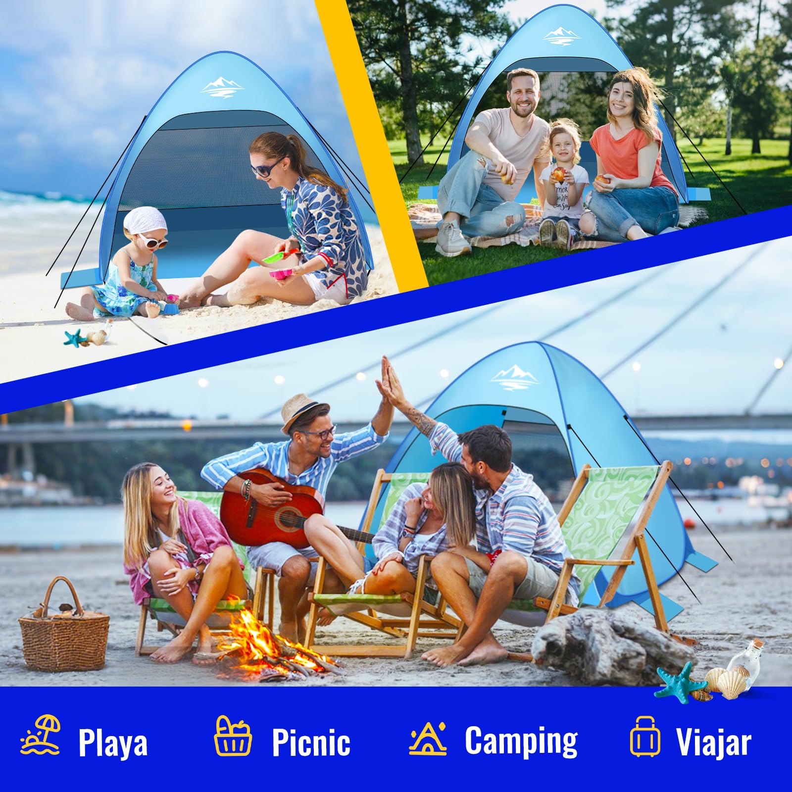 Purebox Tenda da Spiaggia, Tenda Spiaggia 1-3 Persone/3-4 Persone, Tenda da Spiaggia Pop Up UV50+ UPF 50+, Tenda da Spiaggia Portatile Ideale per spiaggia, giardino, picnic