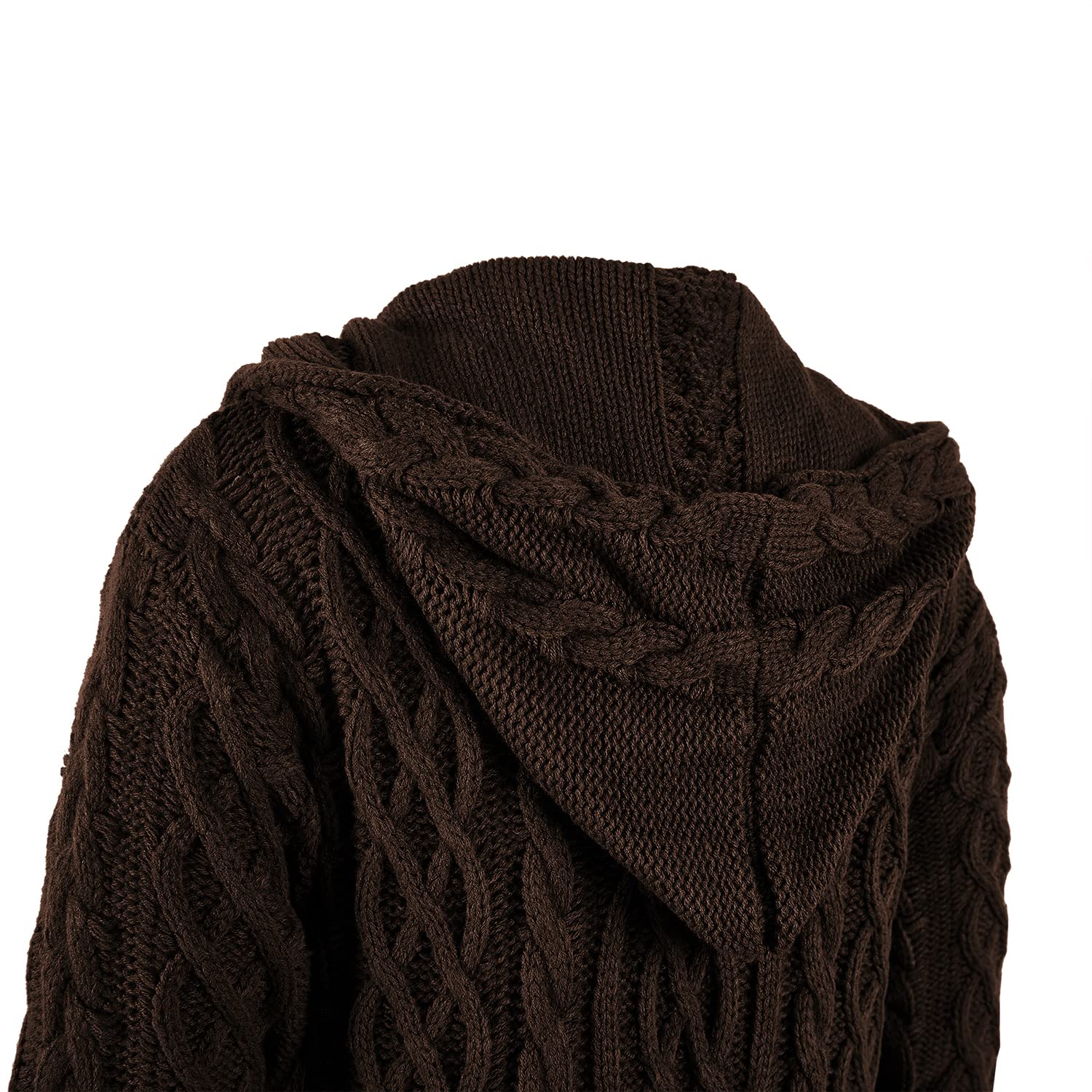 NIUBIA Womens Casual Long Sleeve Open Cardigan Warm Hooded Outwear Coat Cable Knit Long Cardigan Sweaters with Pockets: Small Coffee