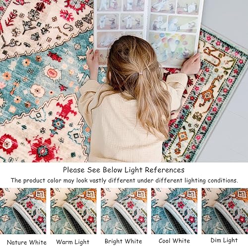 Miniatura 8 de Lahome Alfombra bohemia tribal lavable de 3 x 5, alfombras antideslizantes para entrada, dormitorio, sala de estar, vintage, ultra suave, no