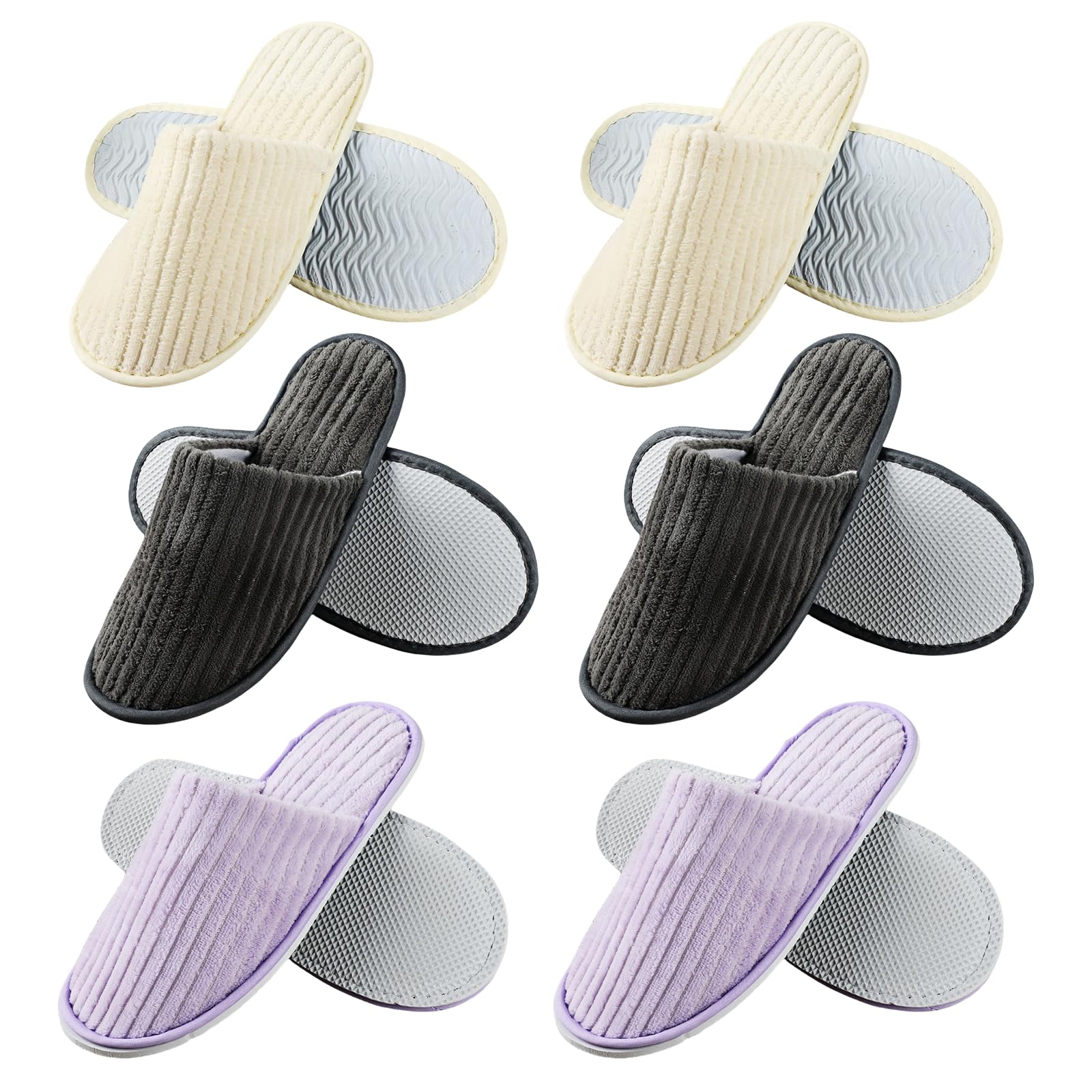 Lot de 6 paires de pantoufles d'hôtel en tissu éponge lavables, antidérapantes, polaire corail, taille universelle, 28,5 x 11 cm