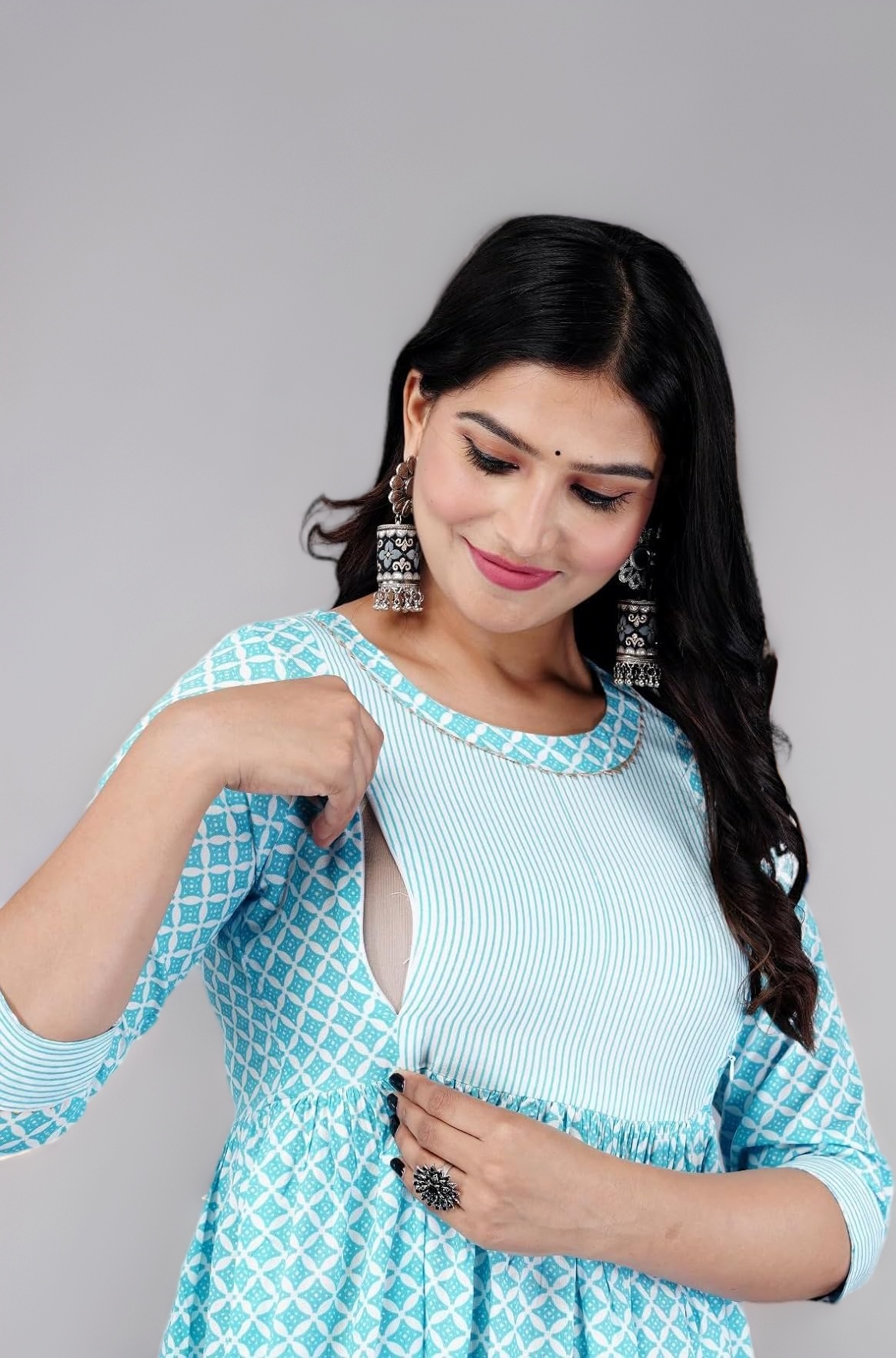 Jikonet Women's Maternity Dress Feeding Kurti with Zippers, Side Pocket