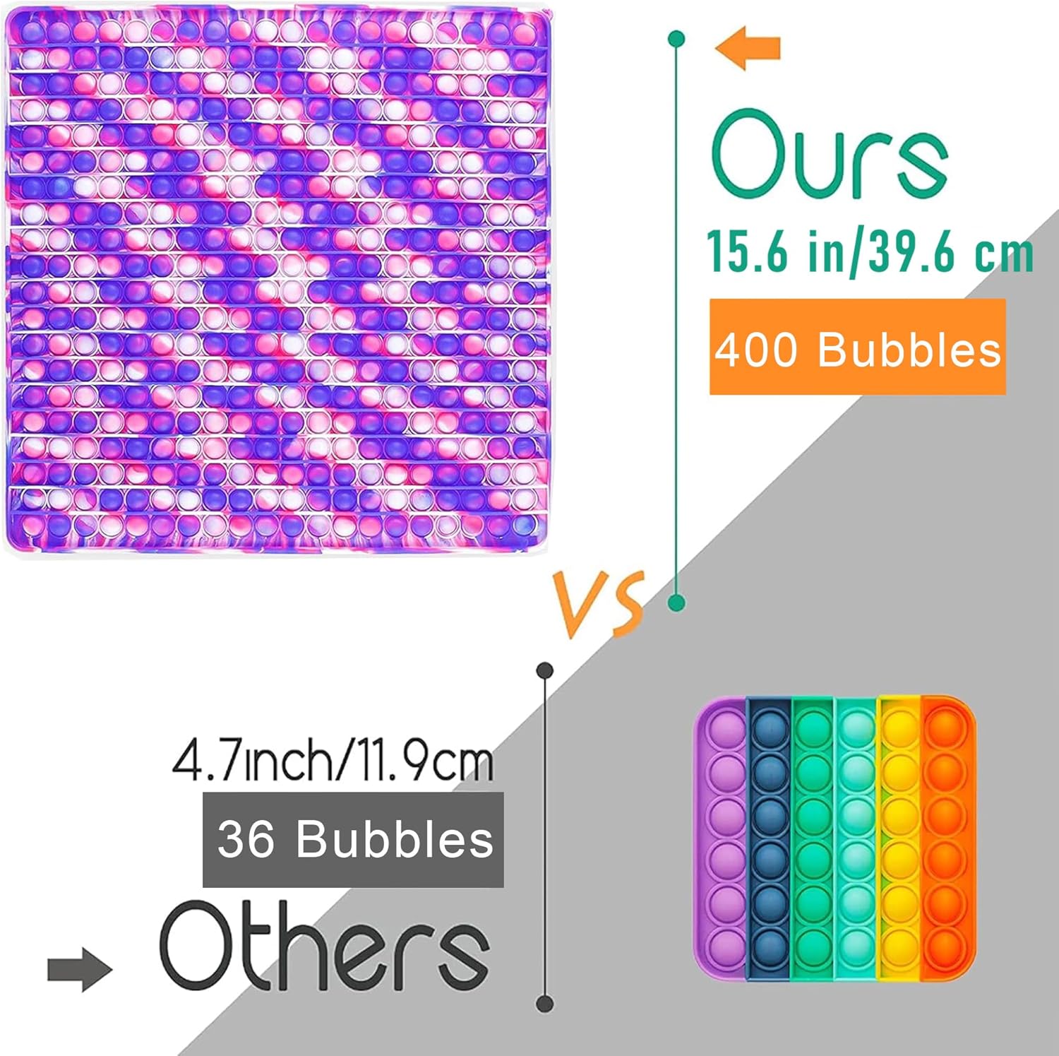 400 Bubbles Giant Fidget Toys for Kids Teens Adults, Big Jumbo Large 16 inch Purple Square Sensory Toy for Kids 3-5 4-8 5-7 Boys Girls Birthday Gifts Party Favors Classroom Prizes - Image 5