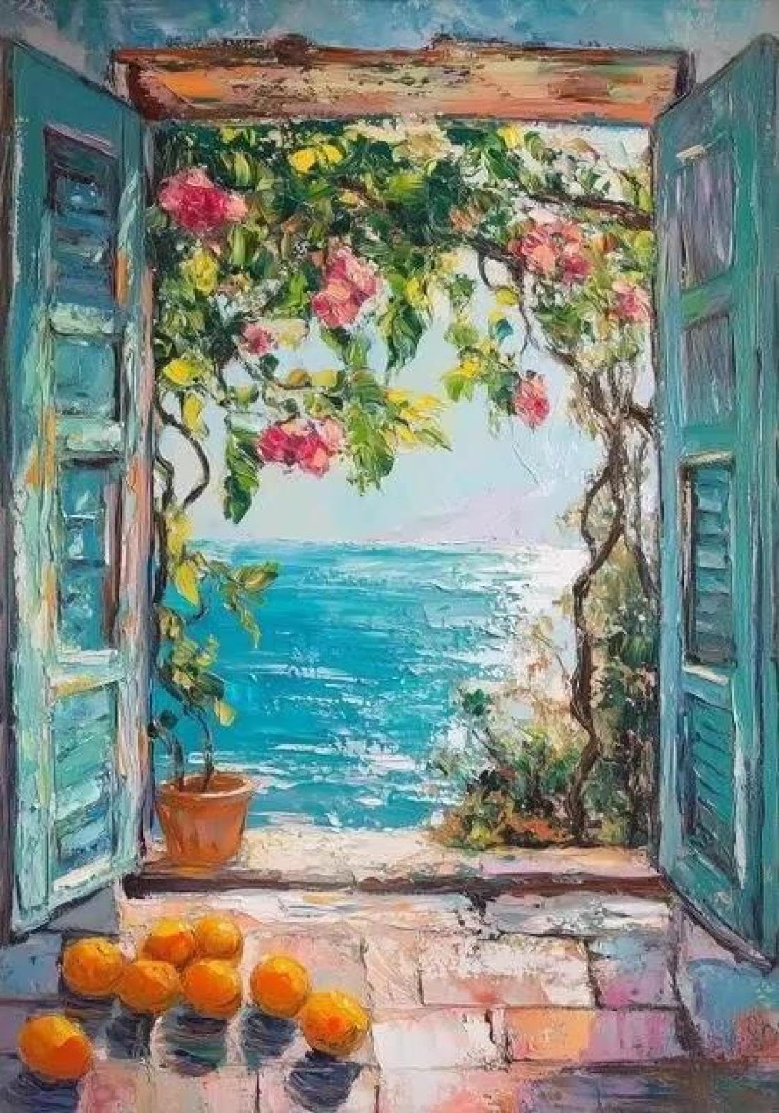 SHINERING Natural Scenery Beyond The Window Bohemian Colourful Open Window Canvas Painting Poster Prints Wall Art Picture Home Decor A12 40X50Cm Unframed