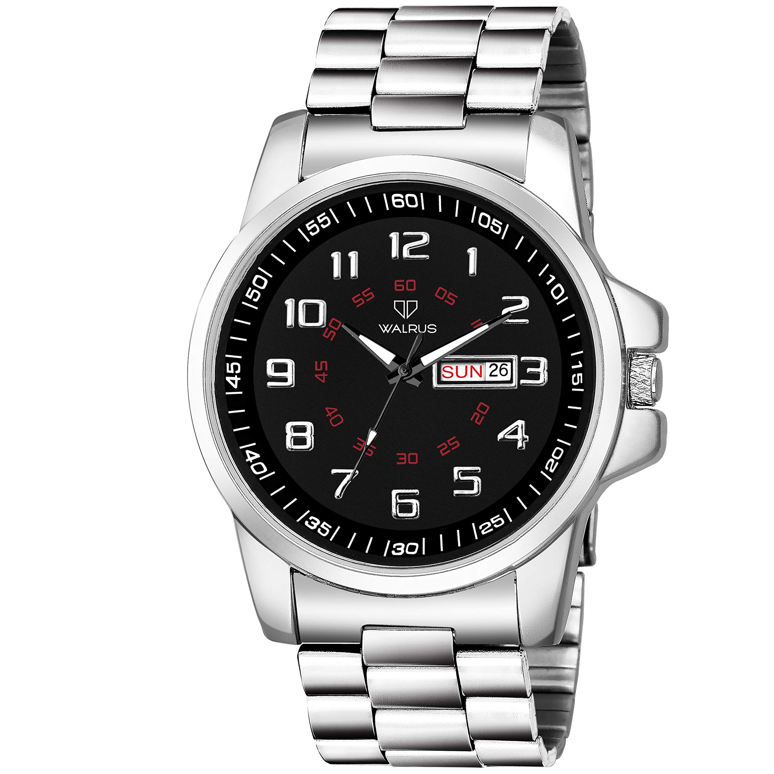 Walrus Men Watch Black Dial Silver Metal Chain Strap Day Date Function with Push Button Lock 42mm Professional & Casual Use- Old Money Style Mens Wrist Watch for Gift (B07YJJKTBM) Amazon Price History, Amazon Price Tracker