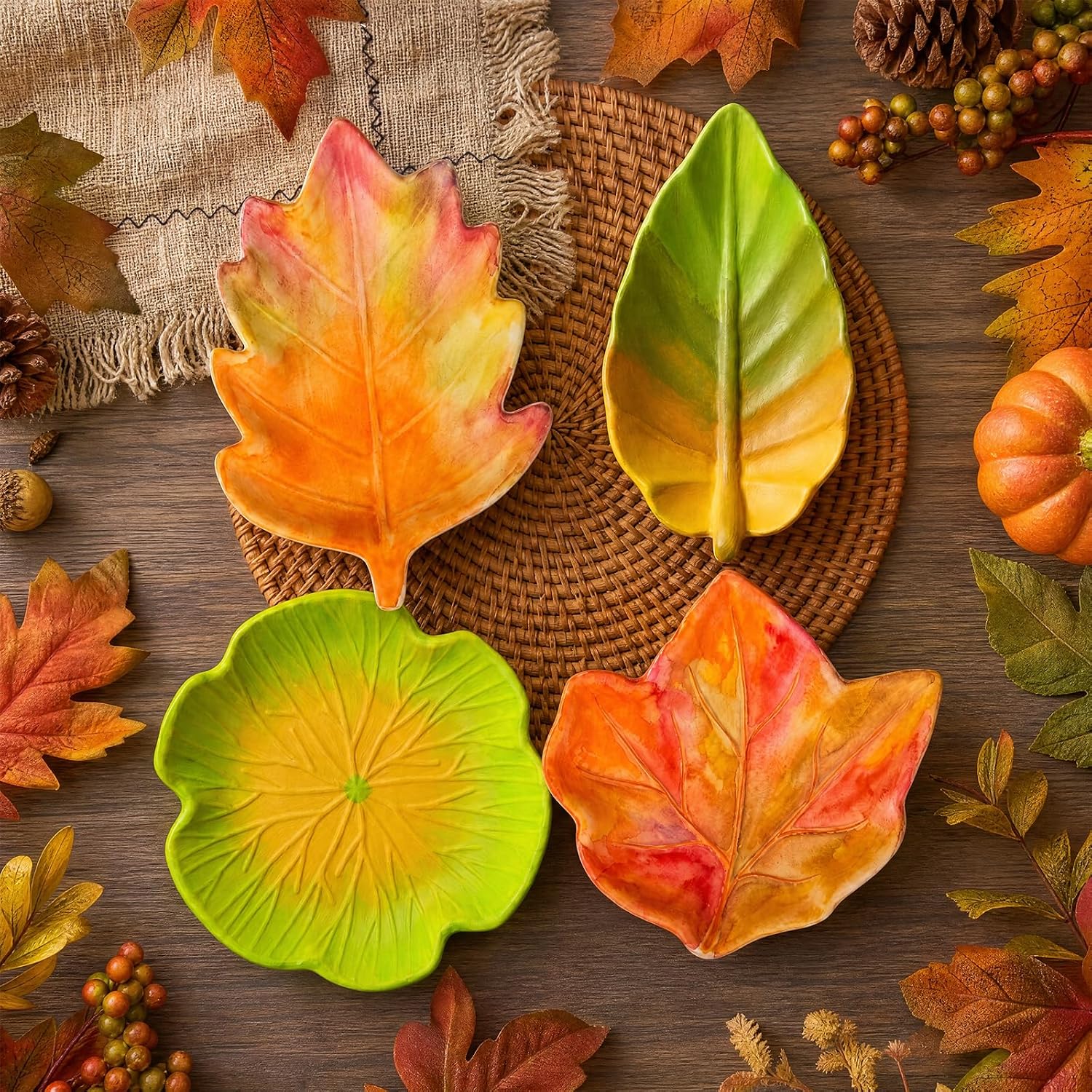 Maxdot 12 Pcs DIY Fall Ceramic Bowls Leaf Shapes Set, 4" x 4" Leaf Shapes Bowls 4 Designs Unfinished Bisque for DIY Crafts, Paint Decor Fall Gifts Home Activities