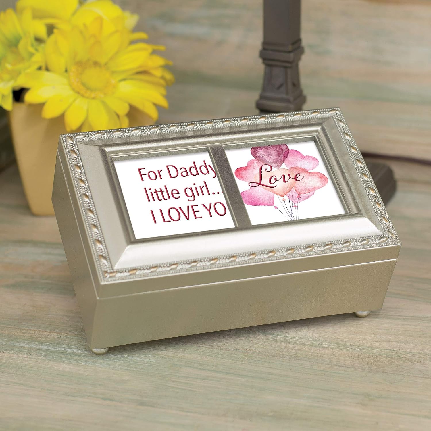 Cottage Garden Little Girl Love You Petite Champagne Silvertone Jewelry Music Box Plays You are My Sunshine